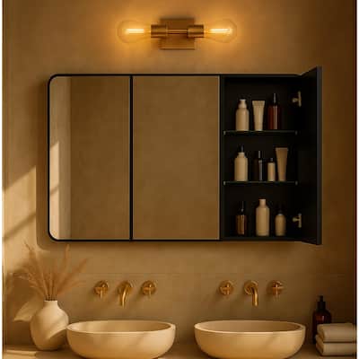TEHOME Triple Door Bathroom Medicine Cabinet with Mirror, Soft Close, Adjustable Glass Shelves, Fully Assembled