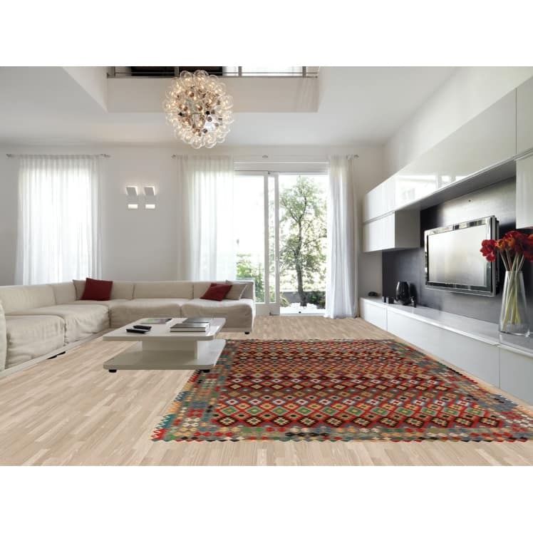 Geometric Multi-Color Kilim Oriental Large Rug Flatweave Wool Carpet - 10'0"x 16'1"