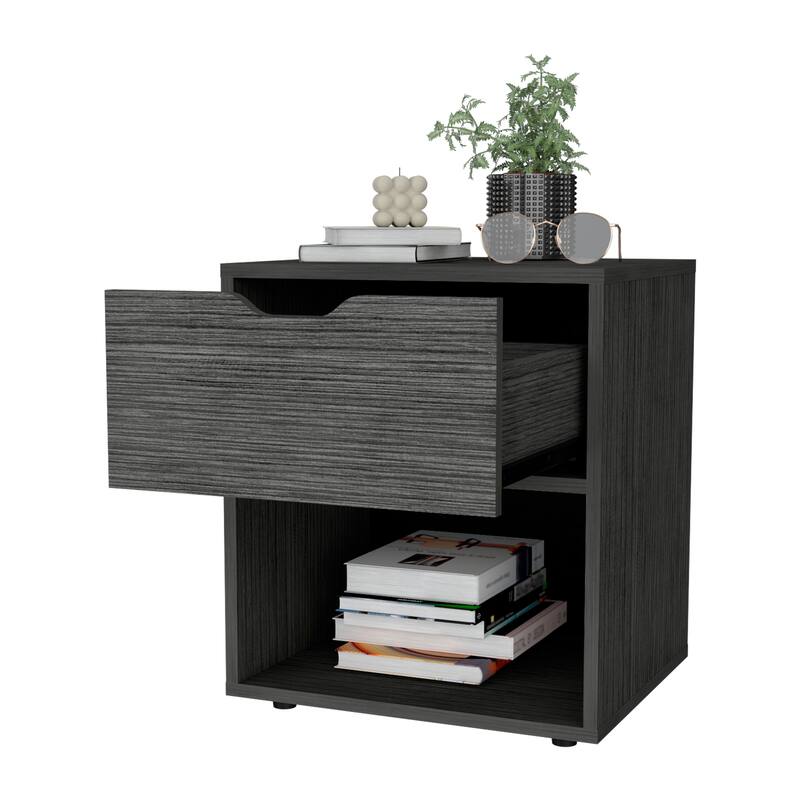 Elegant Light Gray Drawer Nightstand with Open Shelf