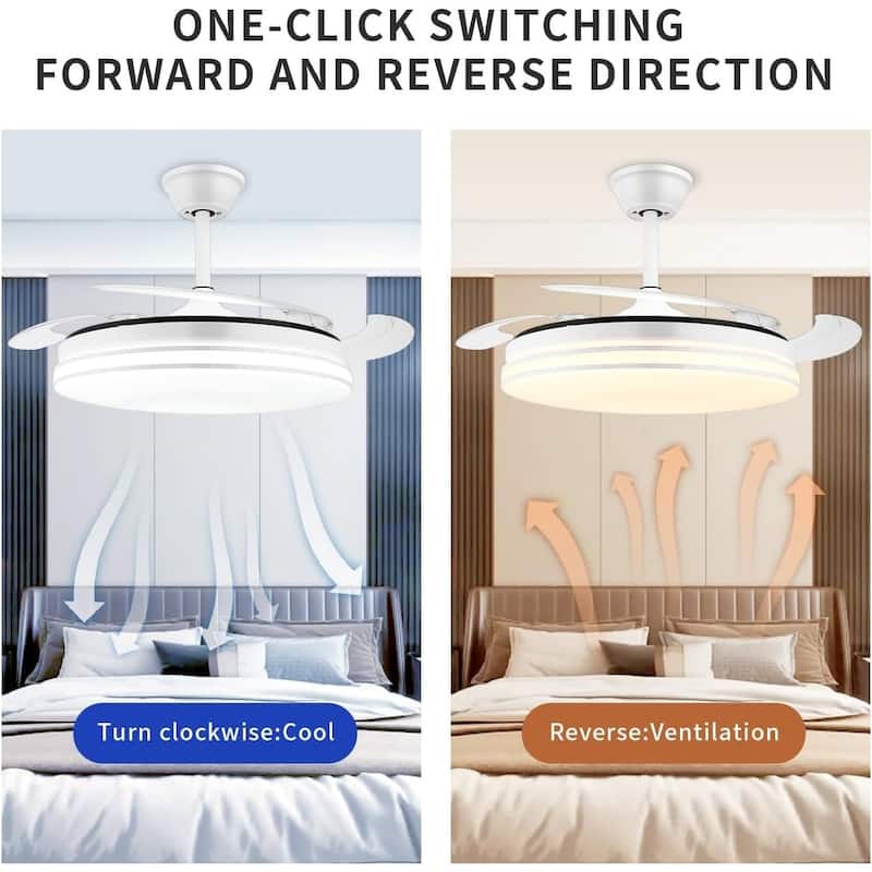 42 Inch Retractable Ceiling Fan Lights with LED Lighting, Smart Modern Ceiling Fan