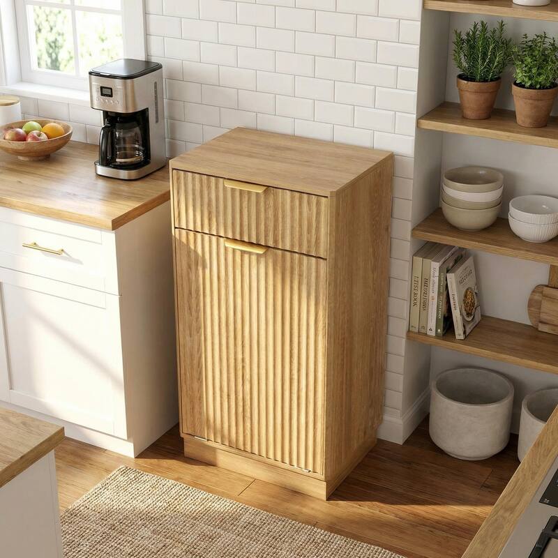 Homy Casa Farmhouse Double Tilt-Out Trash Cabinet, 20/10 G Recycling Bin, Barn Door Laundry Sorter with Drawer, Kitchen Tilt Out