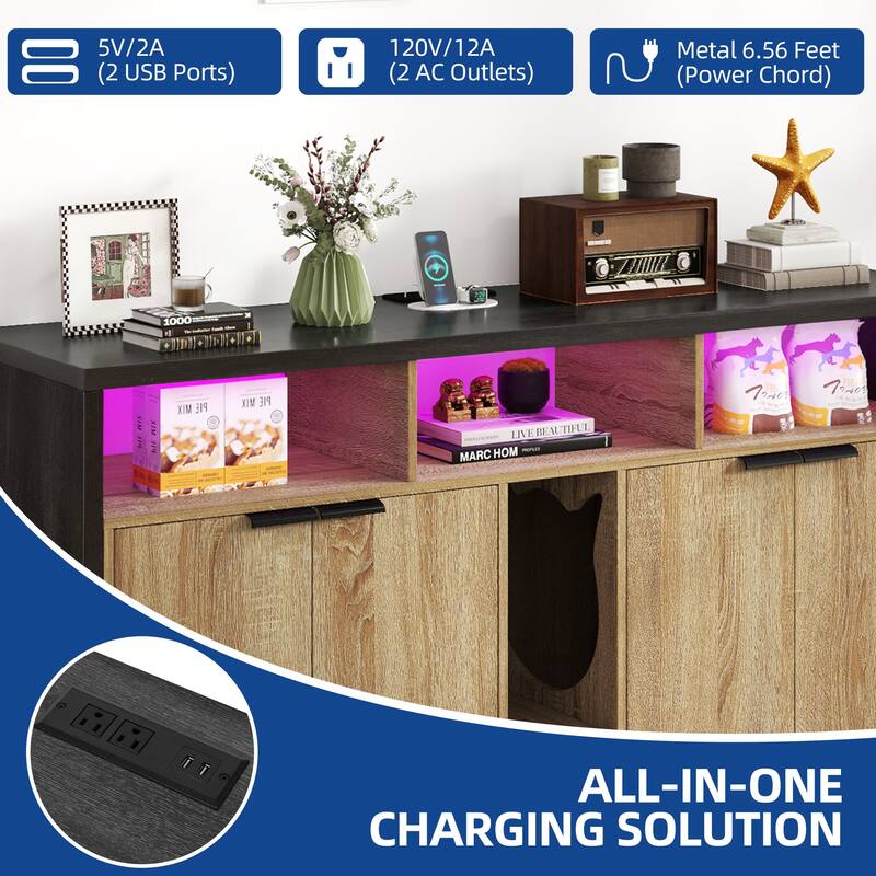 Moasis Cat Litter Box Enclosure with Power Outlet & LED Light