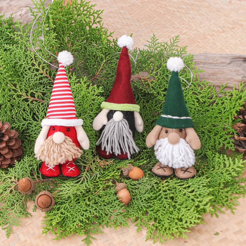 Novica Handmade Christmas Gnomes Felt Ornaments (Set Of 3)