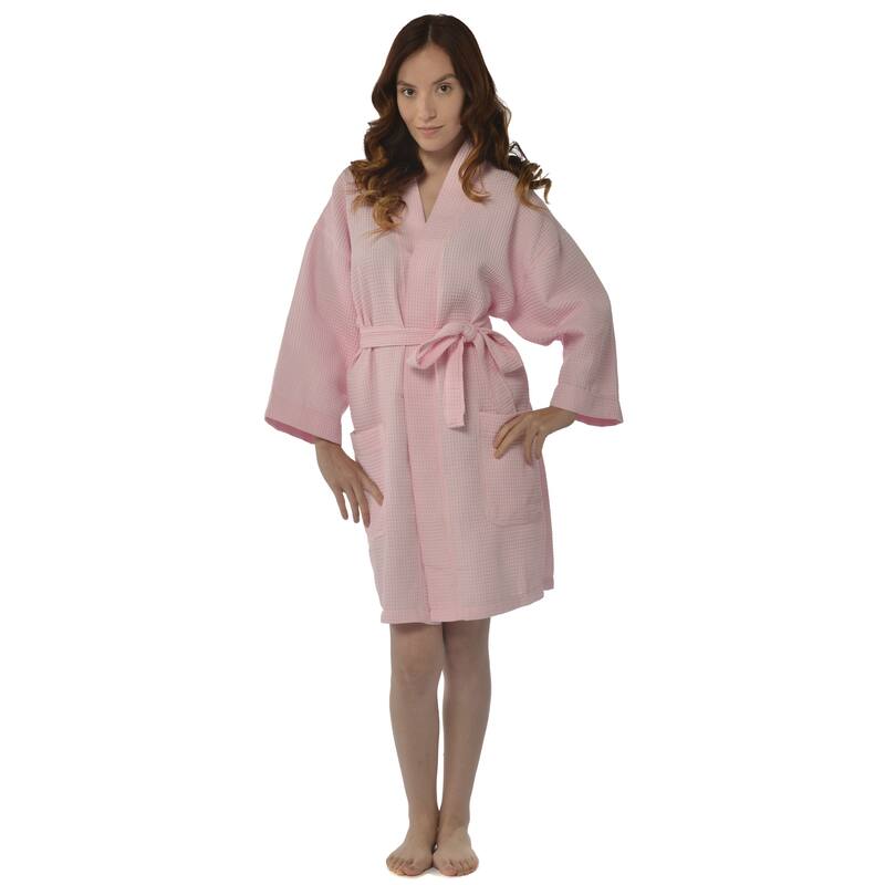 Leisureland Women's 36-inch Waffle Weave Kimono Bath Robe - Pink