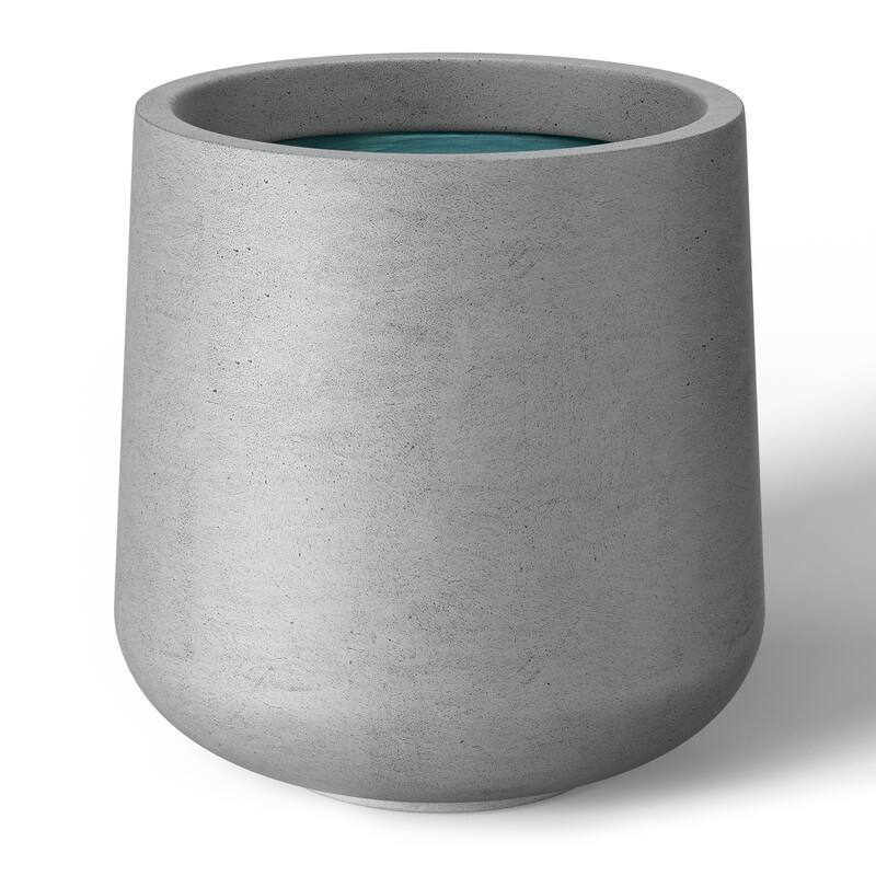 Concrete Tall Round Flower Planter Pot with Drainage Hole - Stone Finish - 16.5 x 17.5 in