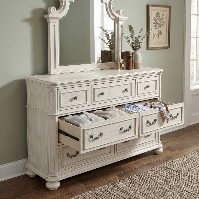 Roundhill Furniture Nelson French Traditional 5-Piece Bedroom Set, Antique White