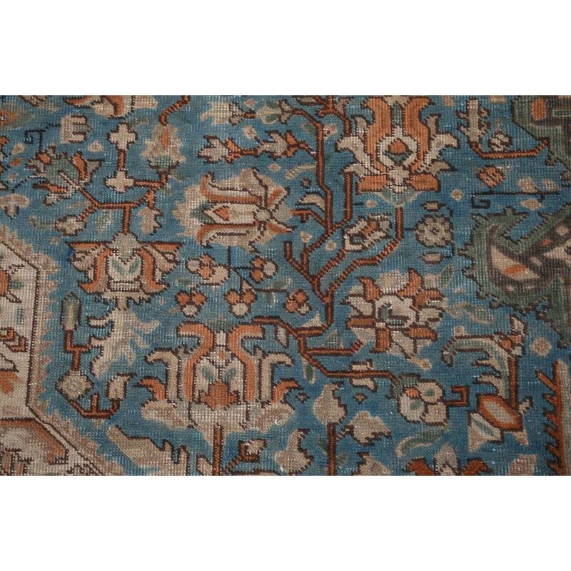 Blue Distressed Tabriz Vintage Persian Rug Hand-Knotted Wool Carpet - 8'1" x 11'2"