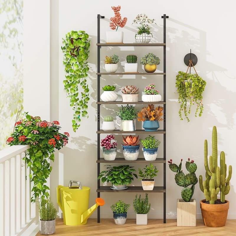 Gymax 2 PCS 6-tier Ladder Shelf 72 Inches Industrial Wall Mounted