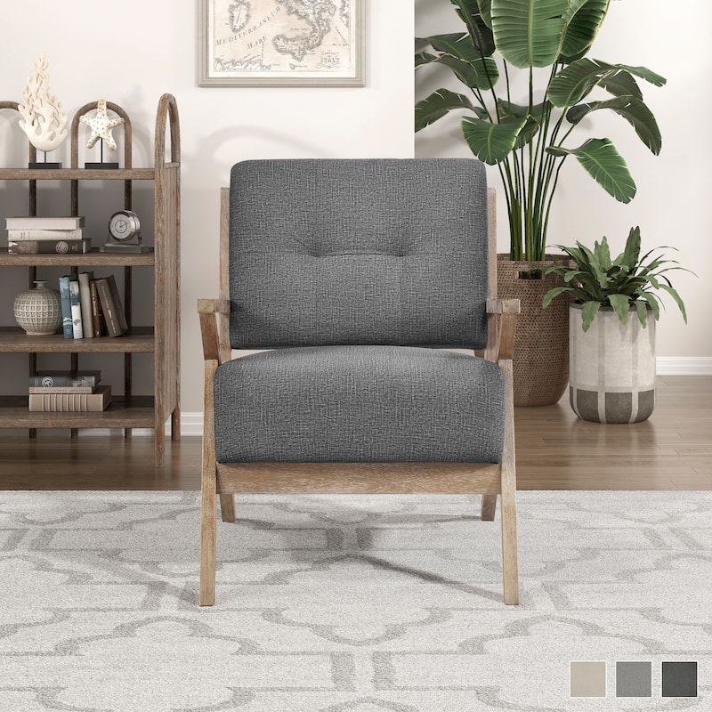 Smithfield Fabric Upholstered Tufted Wood Arm Accent Chair