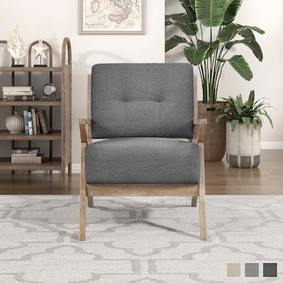 Smithfield Fabric Upholstered Tufted Wood Arm Accent Chair
