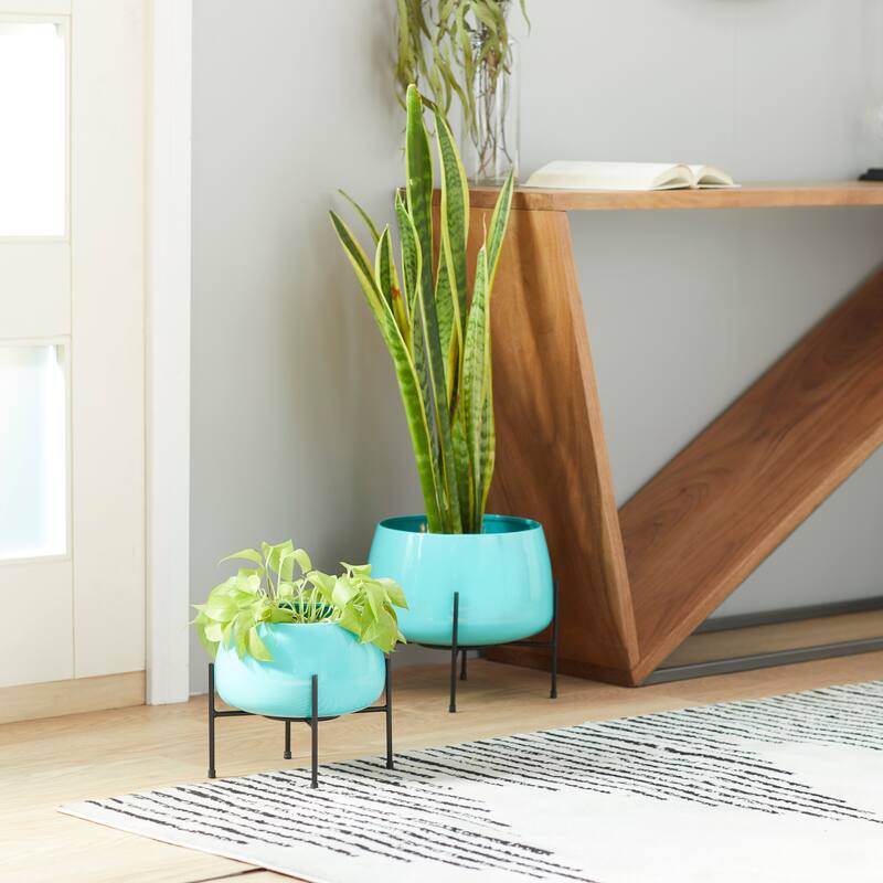 Iron Contemporary Planter (Set of 2) - 8' x 10' - Blue