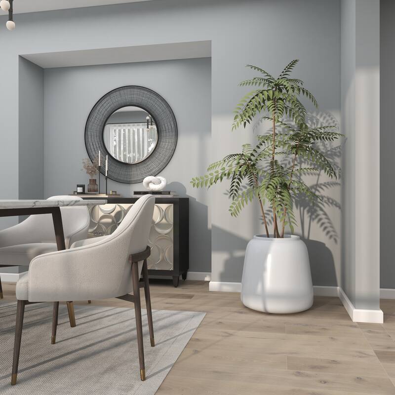 White Resin Short Wide Round Floor Decorative Vase