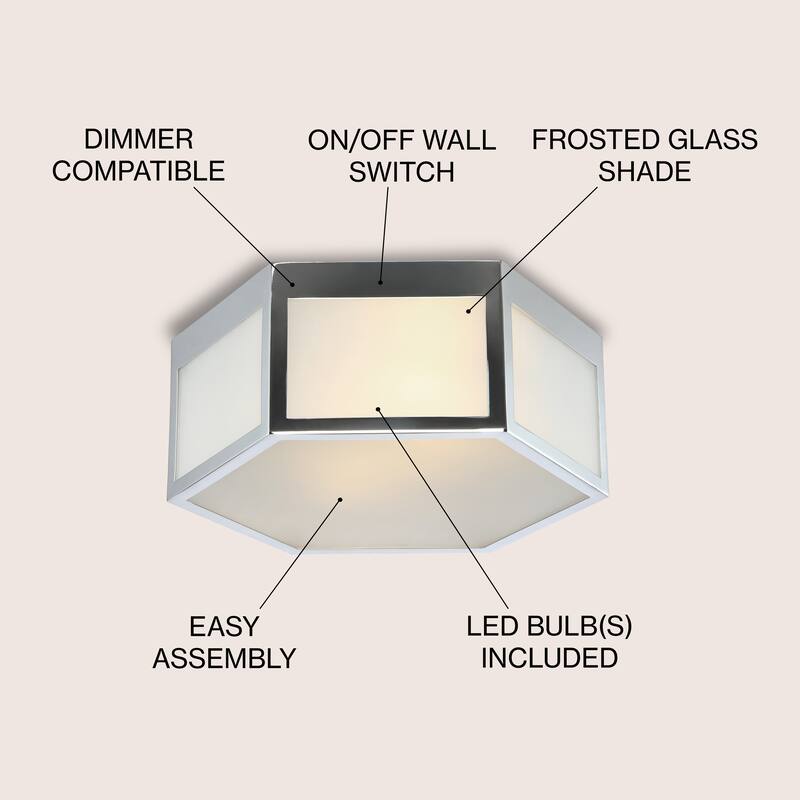 Cadence Hexagon Metal/Frosted Glass LED Flush Mount, Chrome by JONATHAN Y