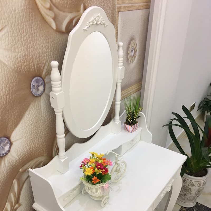 56" Mirror Dressing Vanity Table Makeup Desk with Stool White - (29.52 x 15.75 x 56.1)"