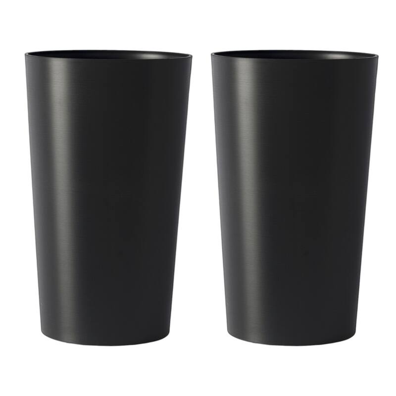 HomeRoots Set of Two Black Heavy Duty Plastic Cylindrical Planter Pots