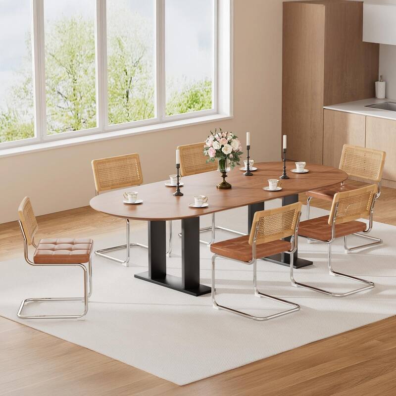 Set of 2 Modern Dining Chairs - Mid-Century Breuer Design, Upholstered Faux Leather with Solid Wood Back