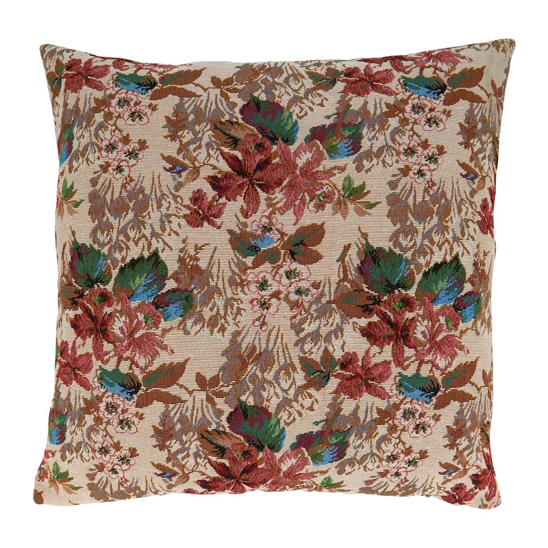 Throw Pillow With Jacquard Flowers Design, 18"x18"