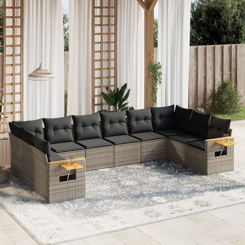 vidaXL Patio Sofa Set with Cushions Outdoor Conversation Furniture Poly Rattan - Grey without table - 24.4 x 33.5 x 27.2 in