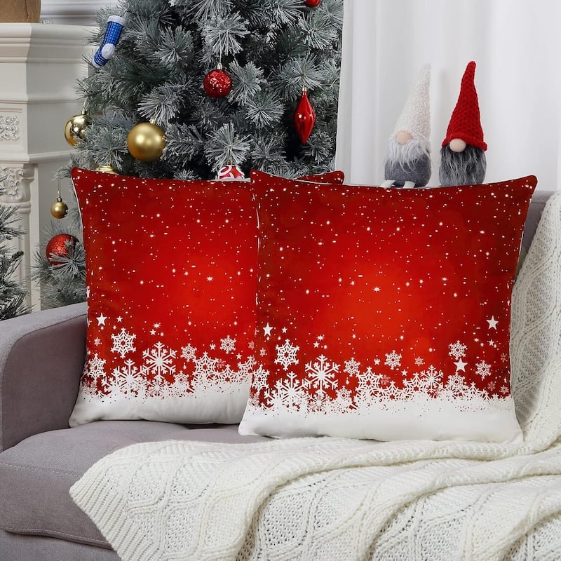 18x18 Inch 2 Pieces Red Velvet Christmas Throw Pillow Covers for Sofa Couch - Red