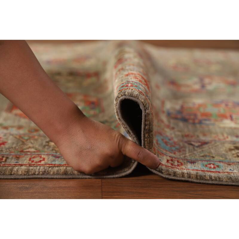 Hand Knotted Oriental 100% Wool Carpet Traditional Geometric Brown Kazak Area Rug - 6' 5'' X 4' 10''