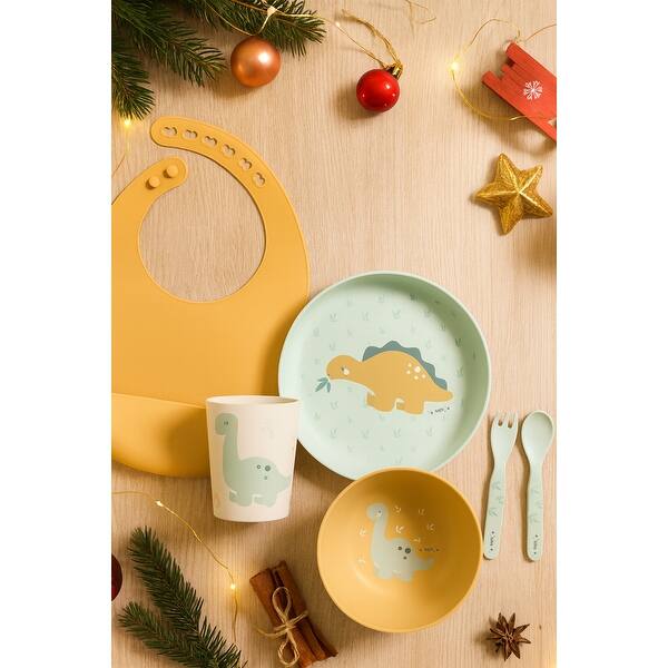 slide 2 of 7, Wild Dinos 6 Pieces Feeding Set with Silicone Bib