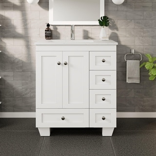 Eviva Happy 28"W Bath Vanity with Carrara Quartz Top