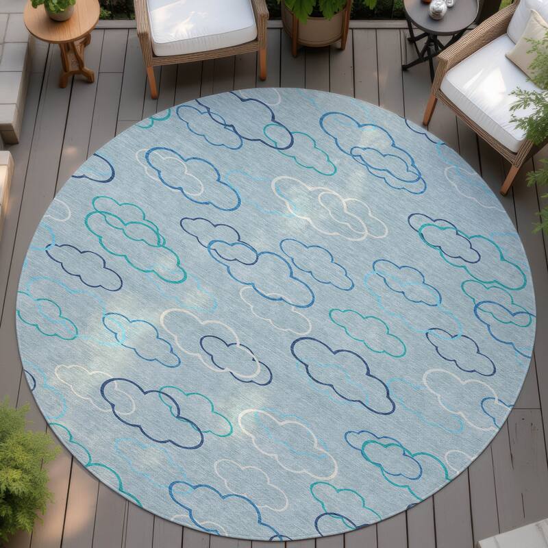 Machine Washable Indoor/ Outdoor Modern Clouds Chantille Rug - Sky - 8' x 8'