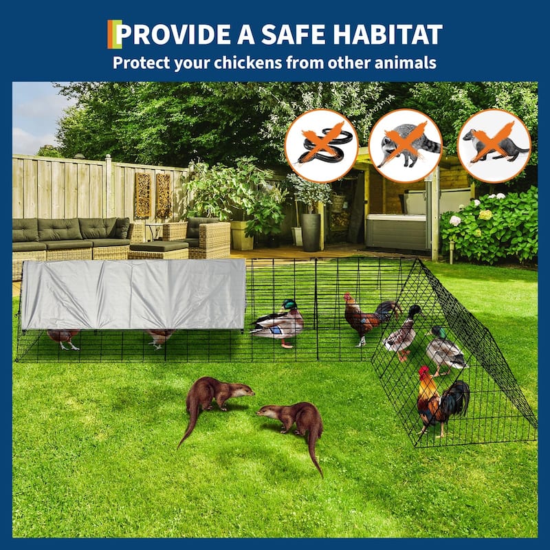 Portable Chicken Tunnel Run with Corner Frames, Predator-Proof Chicken Coop with Steel Construction & Waterproof Tarp