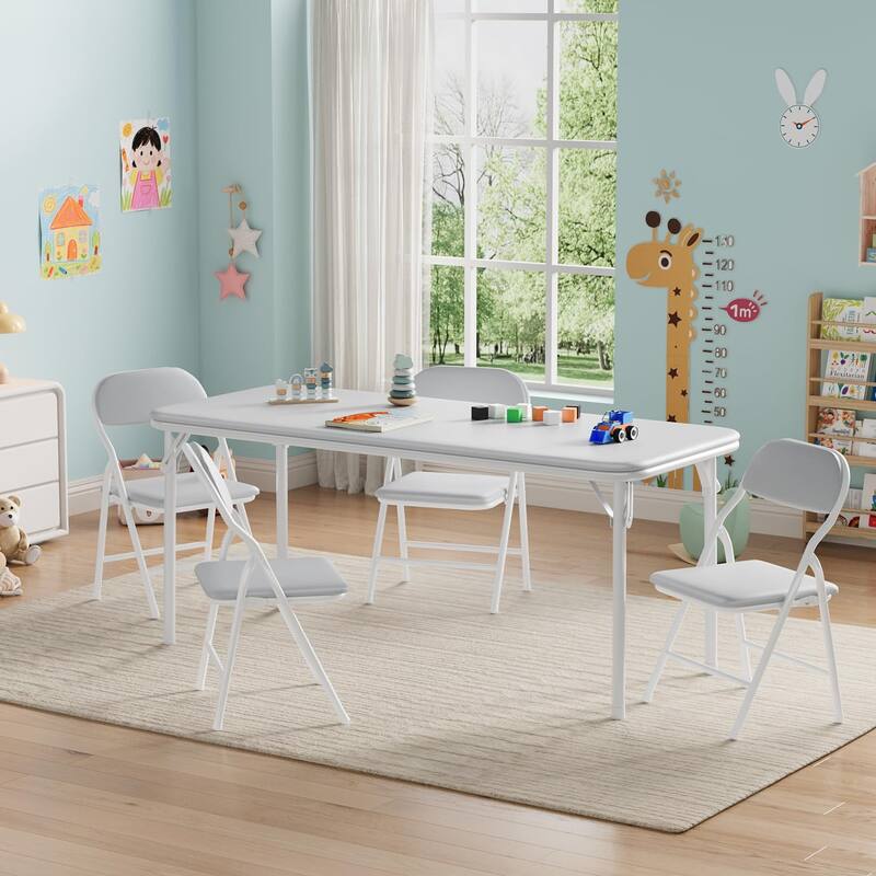 5 Piece Boys Girls Folding Table and Chairs Set, Activity Table and Chairs Set