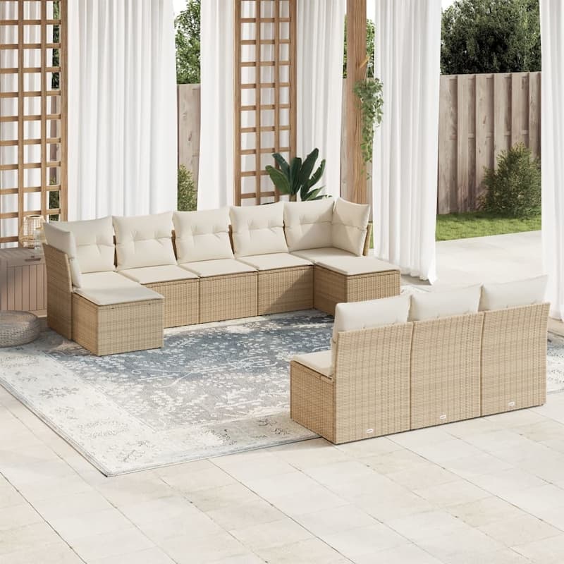 vidaXL Garden Sofa Set Beige PE rattan, powder-coated steel, 100% polyester - 21.7 x 21.7 x 14.6