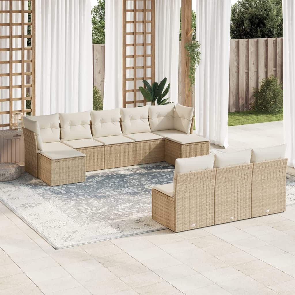 vidaXL Garden Sofa Set Beige PE rattan, powder-coated steel, 100% polyester - 21.7 x 21.7 x 14.6