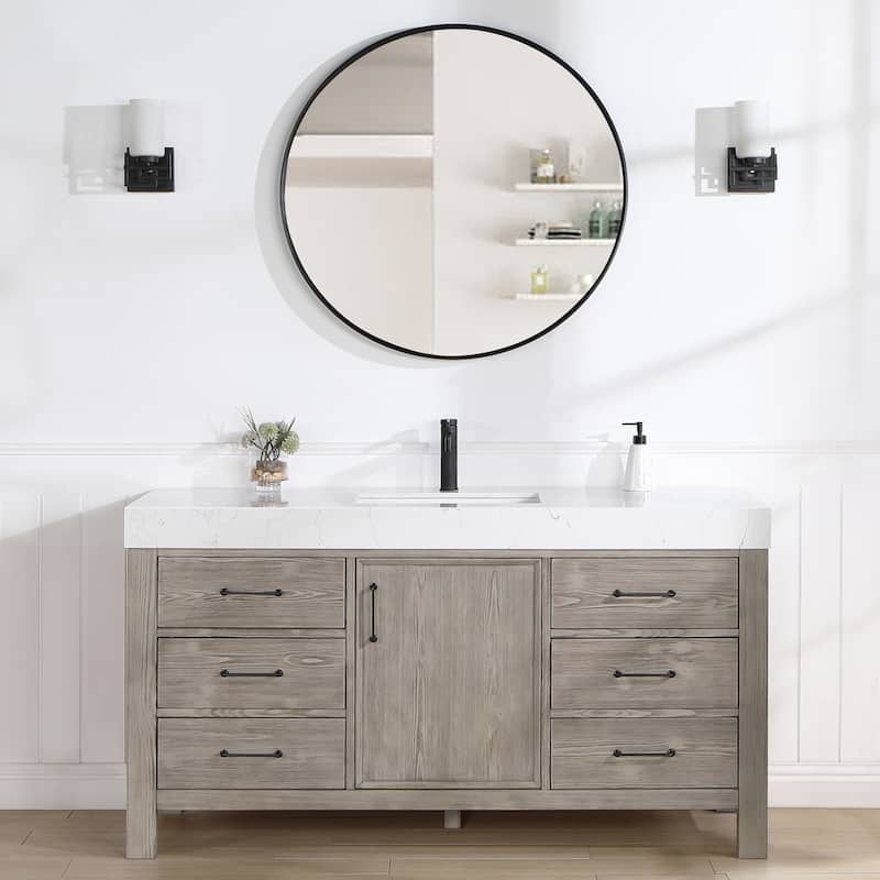 Leon 60 in. Single Bathroom Vanity with Composite Stone Top