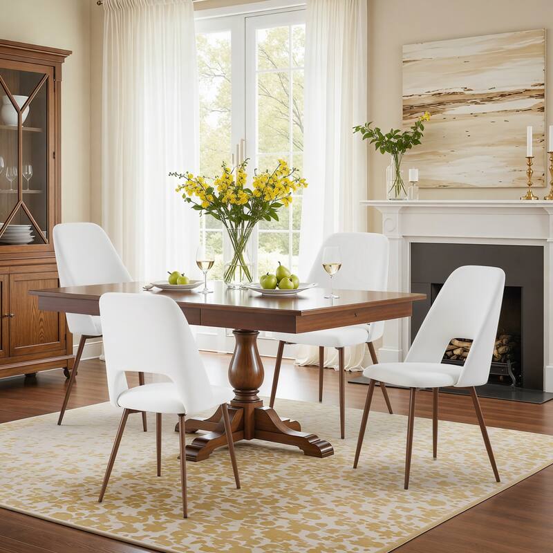 EROMMY Modern Dining Set - 72" Solid Wood Table & 4 Upholstered Chairs - 4 Dining Chairs with Cushions - Beige