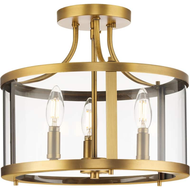 Gilliam Collection 13 in. Three-Light Vintage Brass New Traditional Semi-Flush Mount - 13 in x 13 in x 12.12 in