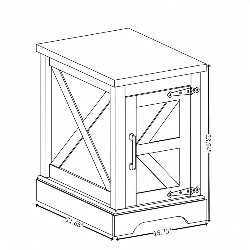 Farmhouse Wooden Nightstand, Rectangular Accent Side Table, Sofa Side Table with Barn Door & Adjustable Storage Shelf