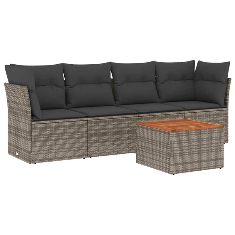 vidaXL Patio Sofa Set with Cushions Outdoor Furniture 5 Piece Poly Rattan - 21.7 x 21.7 x 14.6
