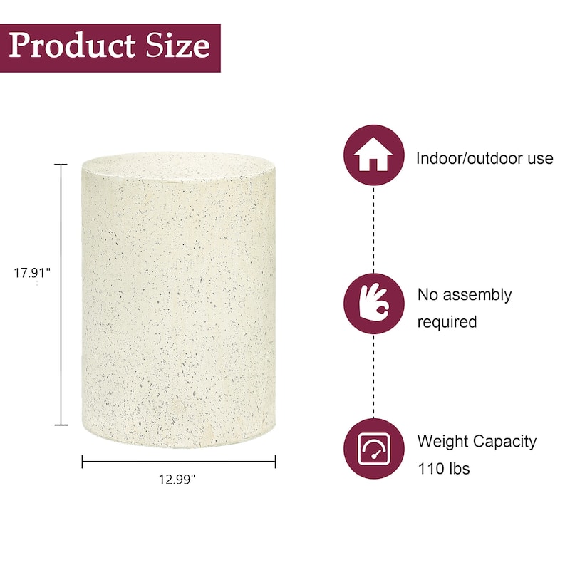 Off White with Speckled Grey Cement Round Indoor Outdoor Side and End Table - 17.91" H x 12.99" Diameter
