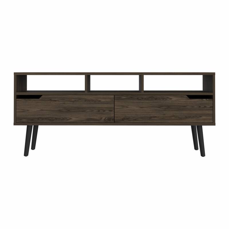 Modern 54" TV Console with Open Shelves Cabinets and Cable Management Space-Saving Storage for Living Room or Office - Dark-Brown