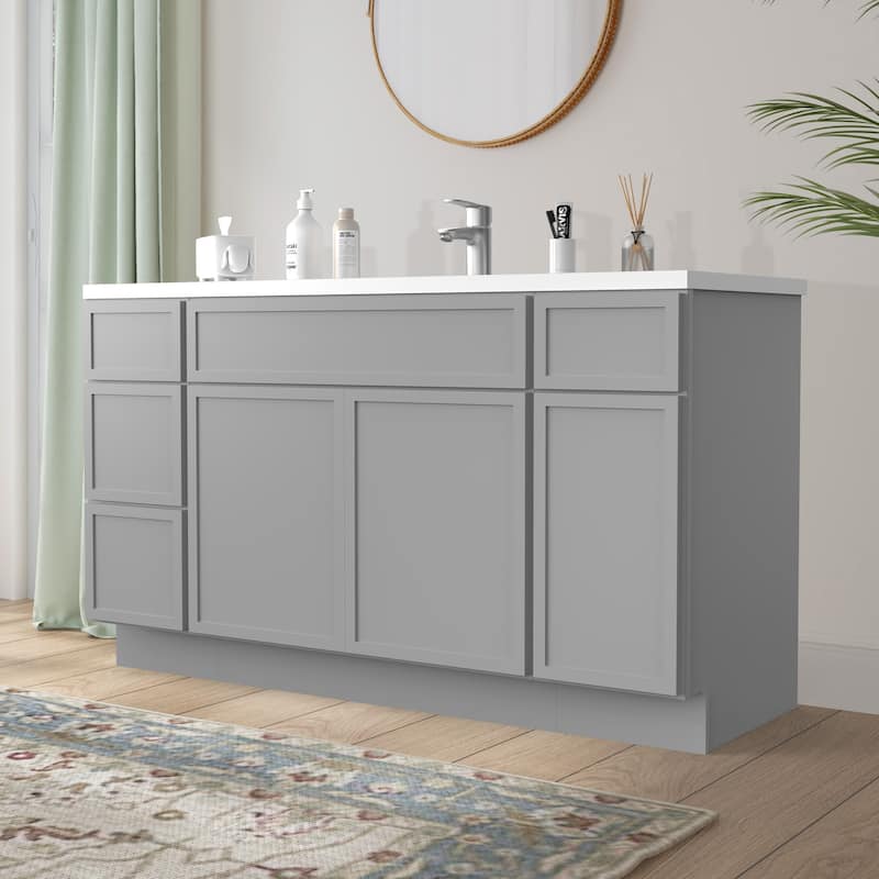Vanity Art 57" Birch Freestanding Bathroom Vanity Cabinet without Top