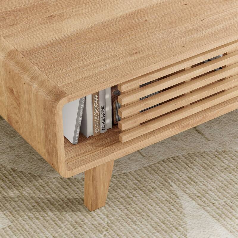 43.3" Mid-Century Farmhouse Wood Coffee Table with Storage