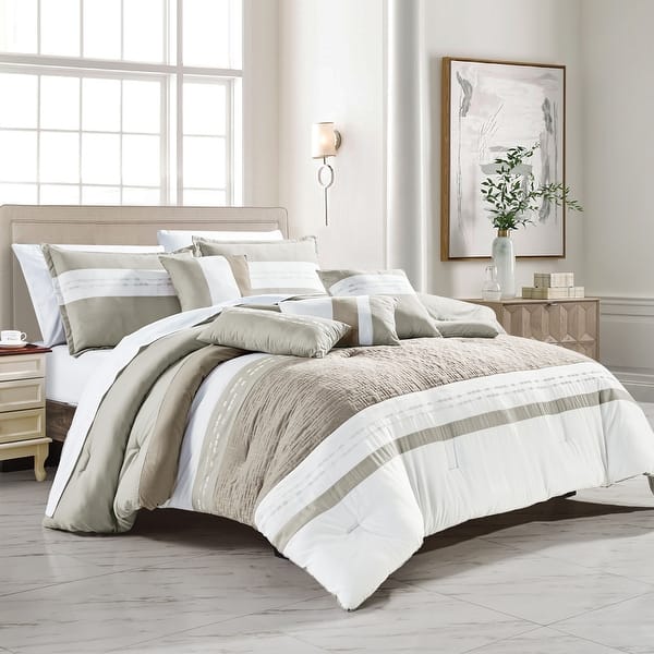 Wellco 7 Piece Luxury Microfiber Striped Bedding Comforter Sets On Sale Bed Bath & Beyond