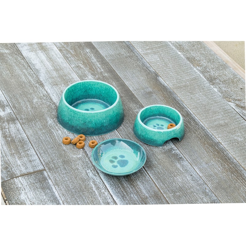 Abode Homewares Paw Print Reactive Melamine Bowl - Teal - Set of 2