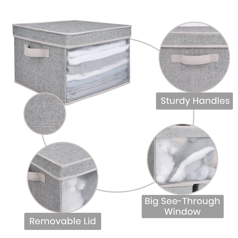 StorageWorks Foldable Fabric Storage Bins with Lids, Set of 3 - 13"x 12.2"x 8.4"