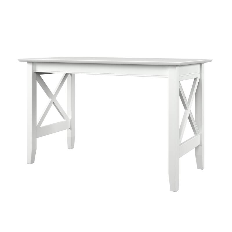 Desk with USB Charger - White Writing Desk with X Design - Solid Wood Desktop for Home Office