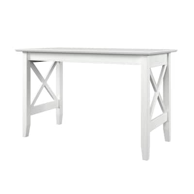 Desk with USB Charger - White Writing Desk with X Design - Solid Wood Desktop for Home Office