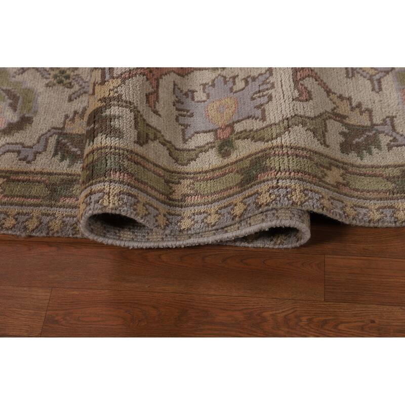 All-Over Gray & Ivory Oushak Indian Area Rug Hand-Knotted Wool Carpet - 9'4" x 11'11"