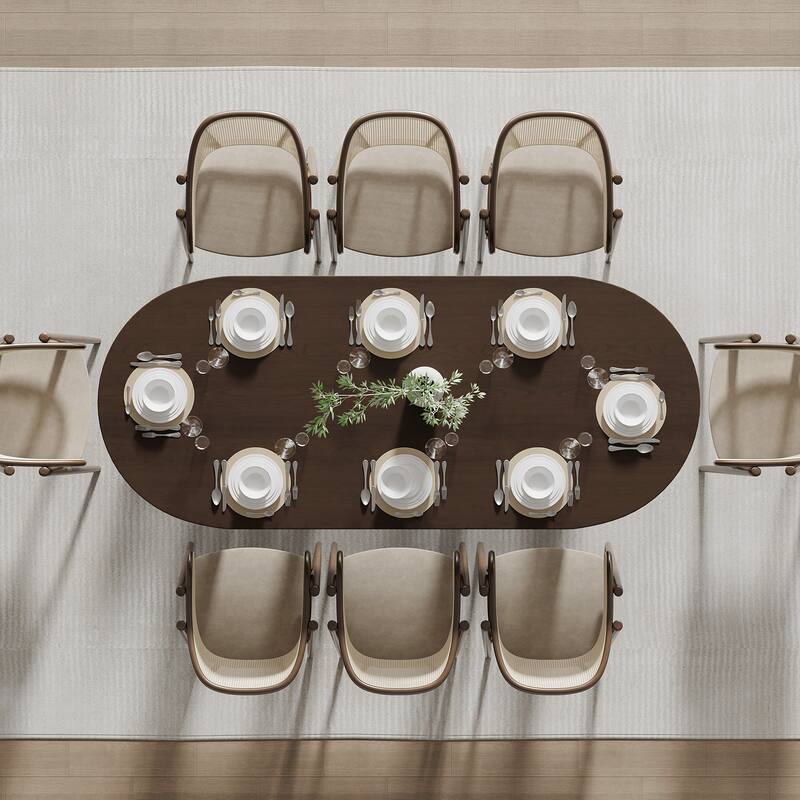 79" Dovelina Oval Dining Table with Rattan Double Pedestal for 8 People