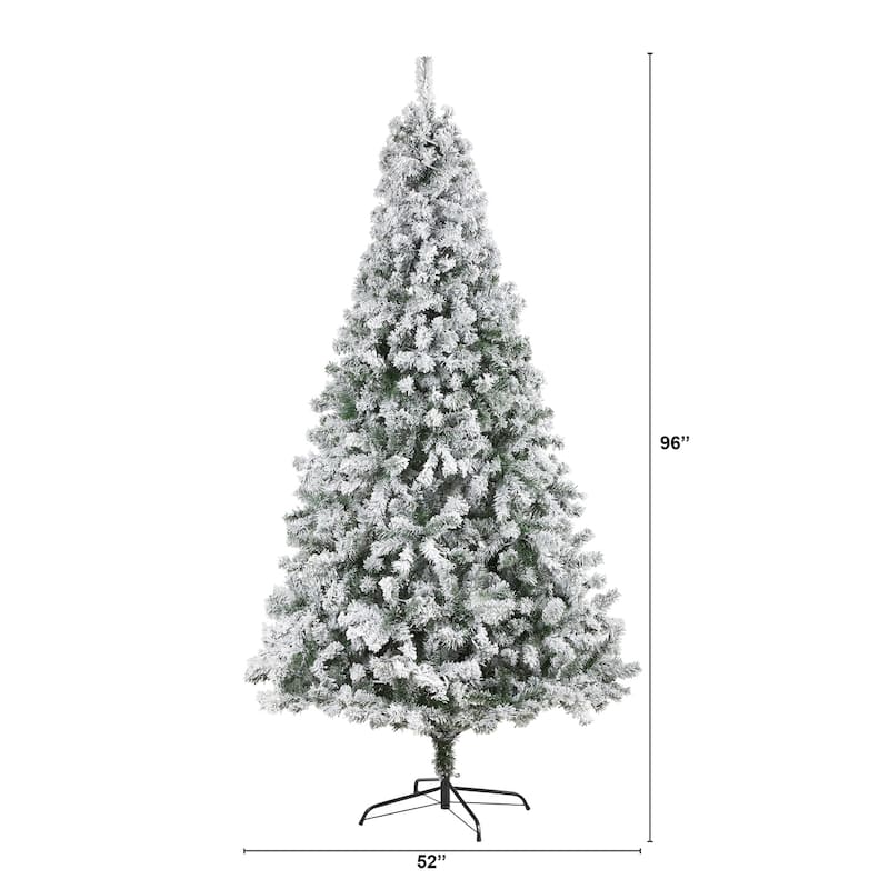 8ft. Flocked Spruce Artificial Christmas Tree - Snow-Kissed Seasonal Holiday X-Mas Centerpiece