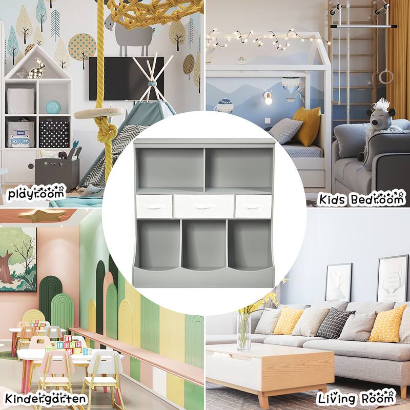Costway Freestanding Multi-Bin Storage Cubby with 3 Baskets - See Description