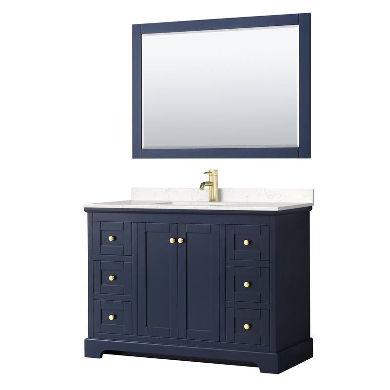 Wyndham Collection Avery 48" Free Standing Single Basin Vanity Set - Dark Blue / Carrara Cultured Marble Top / Brushed
